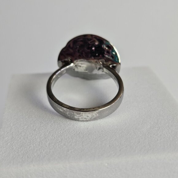 925 Sterling Silver Ring Cupped Disc w/ Garnet, 18K Gold Plated & Rhodium Finish - Picture 4 of 16